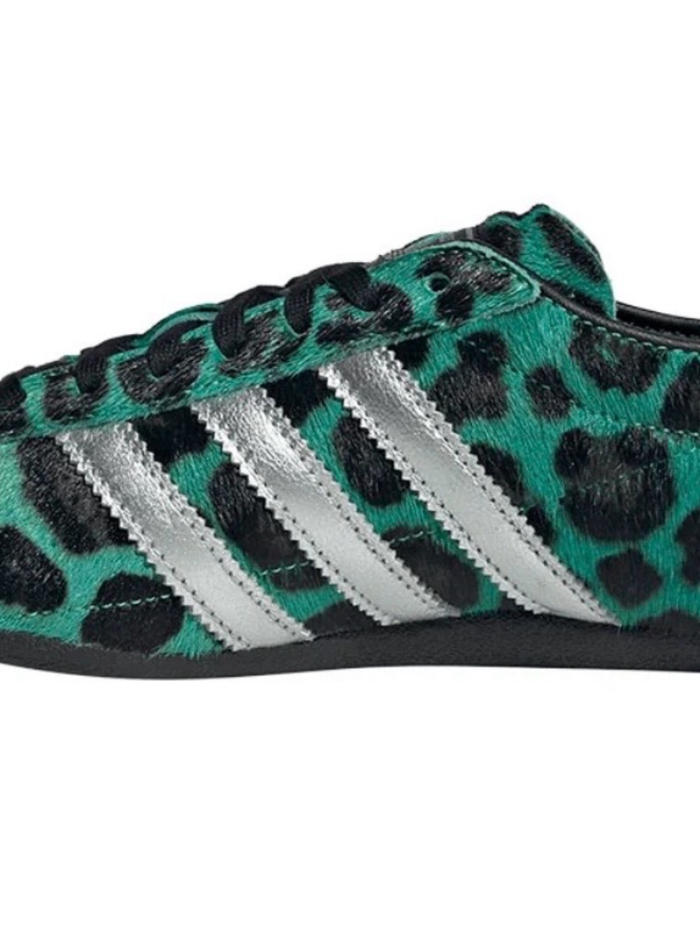 adidas Womens Teal Leopard Gazelle Sneaker with Silver Stripes